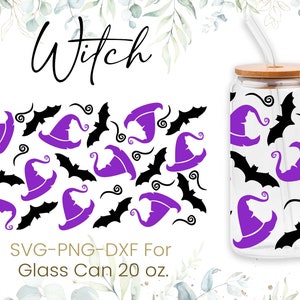 20oz Witch Libbey Glass Can Svg, Fall Glass Can Wrap Svg, Pumpkin Svg, Coffee Glass Can Svg, Ghost Cutfile, Svg Png Files, Digital Download