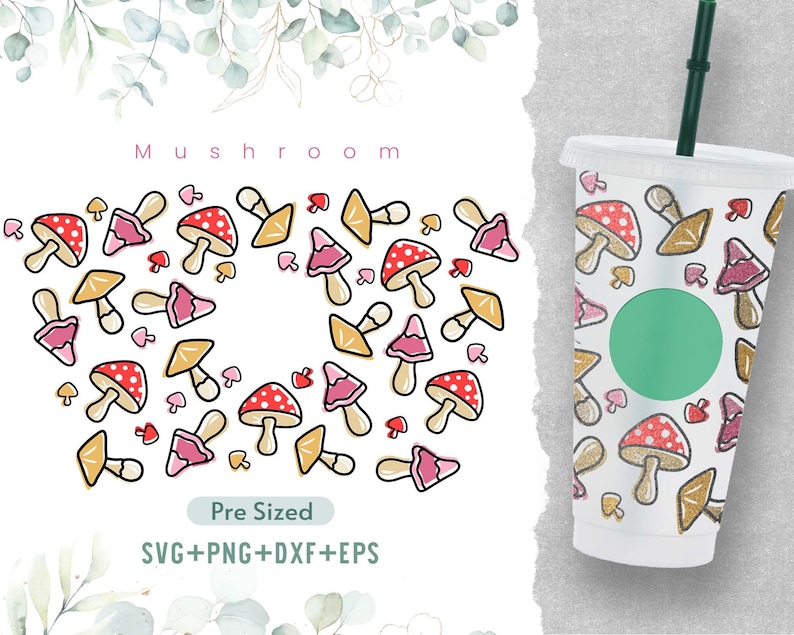 Taza fría de champiñones de 24 oz Svg, Copa fría Venti Svg, Svg de champiñones, Copa fría Svg, SVG de frutas, Archivo lindo Svg, Cricut, Silueta
