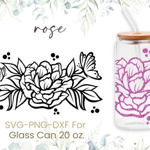 20oz Rose Libbey Glass Can Svg, Glass Can Full Wrap Svg, Beer Can Glass, Svg,Roses Coffee Glass Svg, Butterfly Full Wrap,Png,Cricut Files
