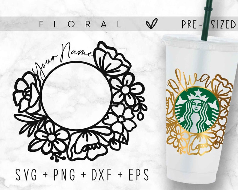 24oz Venti Cold Cup Starbucks Cup SVG, Flower Starbucks SVG, Svg Dxf Eps Png Files for Cutting Machines Cameo Cricut, Starbucks Cut File 