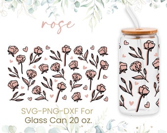 20oz Rose Libbey glas kan Svg, glas kan volledige wrap Svg, bier kan glas, Svg, rozen koffie glas Svg, Valentijnsdag volledige wrap, Png, Cricut bestanden