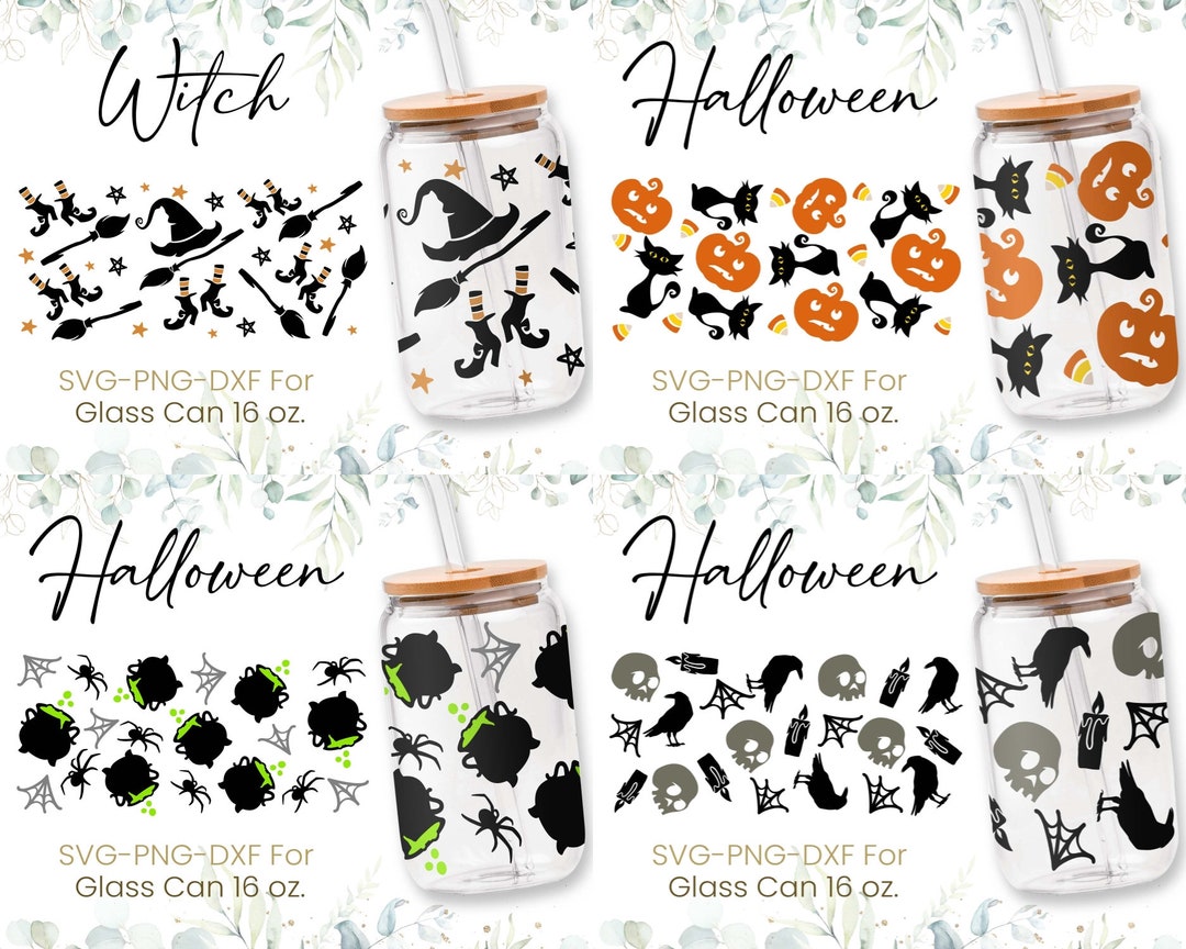 16oz Halloween Libbey Glass Can Svg Bundle, Ghost Glass Can Wrap Svg ...