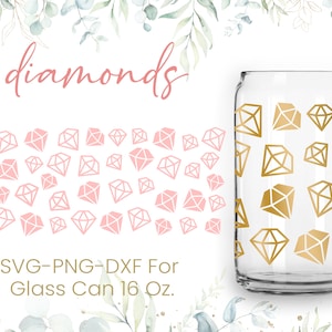 16oz Diamond Libbey Szklana Puszka Svg, Diamond Szklana Puszka Opakowanie Svg, Klejnot Svg, Ślub Svg, Panna Młoda Svg, Libbey Wrap Svg, Pliki Svg Dxf Png, Cricut