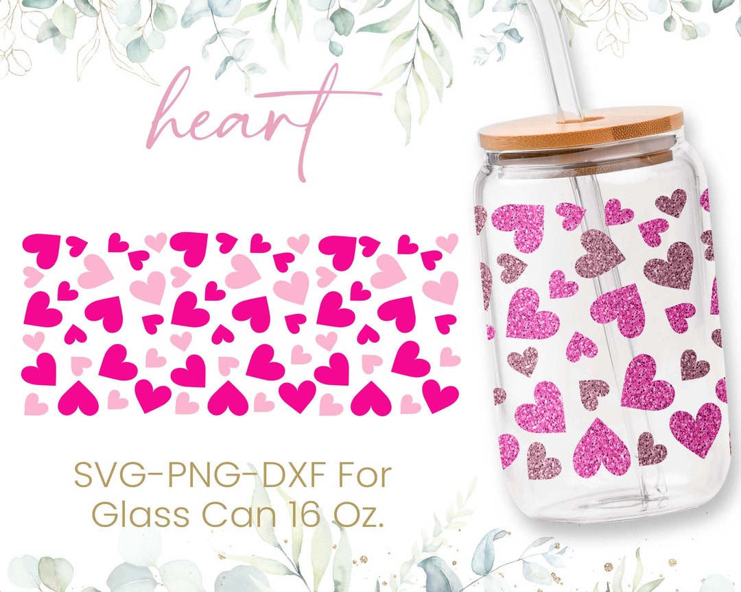 16oz Breast Cancer Libbey Glass Can Svg, Glass Can Full Wrap Svg, Pink ...