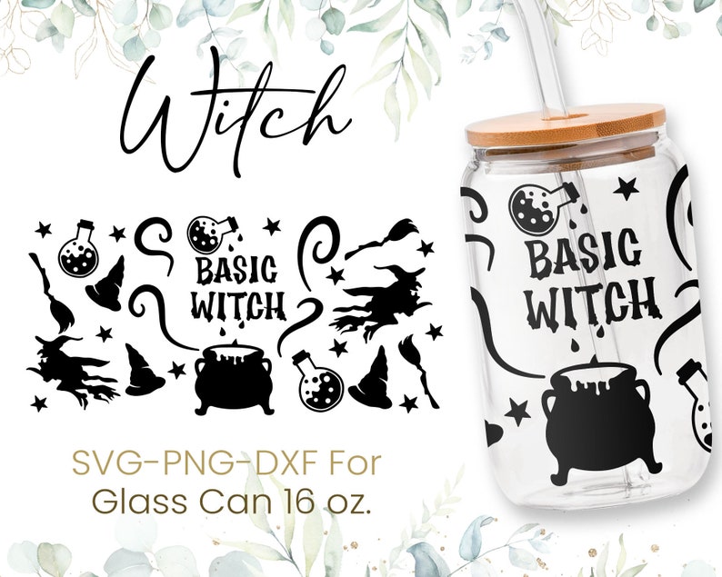 16oz Basic Witch Libbey Glass Can Svg Ghost Glass Can Wrap - Etsy