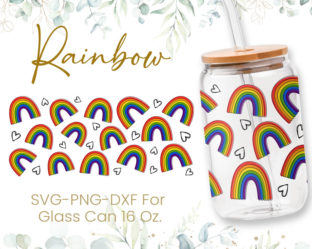 16oz Rainbow Libbey Glass Can Svg, Glass Can Full Wrap Svg, Flower Svg ...