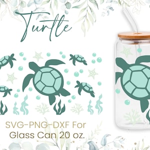 20oz Turtle Libbey Glass Can Svg, Turtle Print Glass Can Wrap Svg, Sea Turtle Svg, Coffee Glass Can Svg,Libbey Wrap Svg,Png Files,Cricut