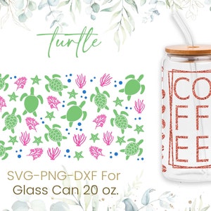 20oz Turtle Libbey Glass Can Svg,Turtle Print Glass Can Wrap Svg, Sea Turtle Svg, Coffee Glass Can Svg,Libbey Wrap Svg,Png Files,Cricut