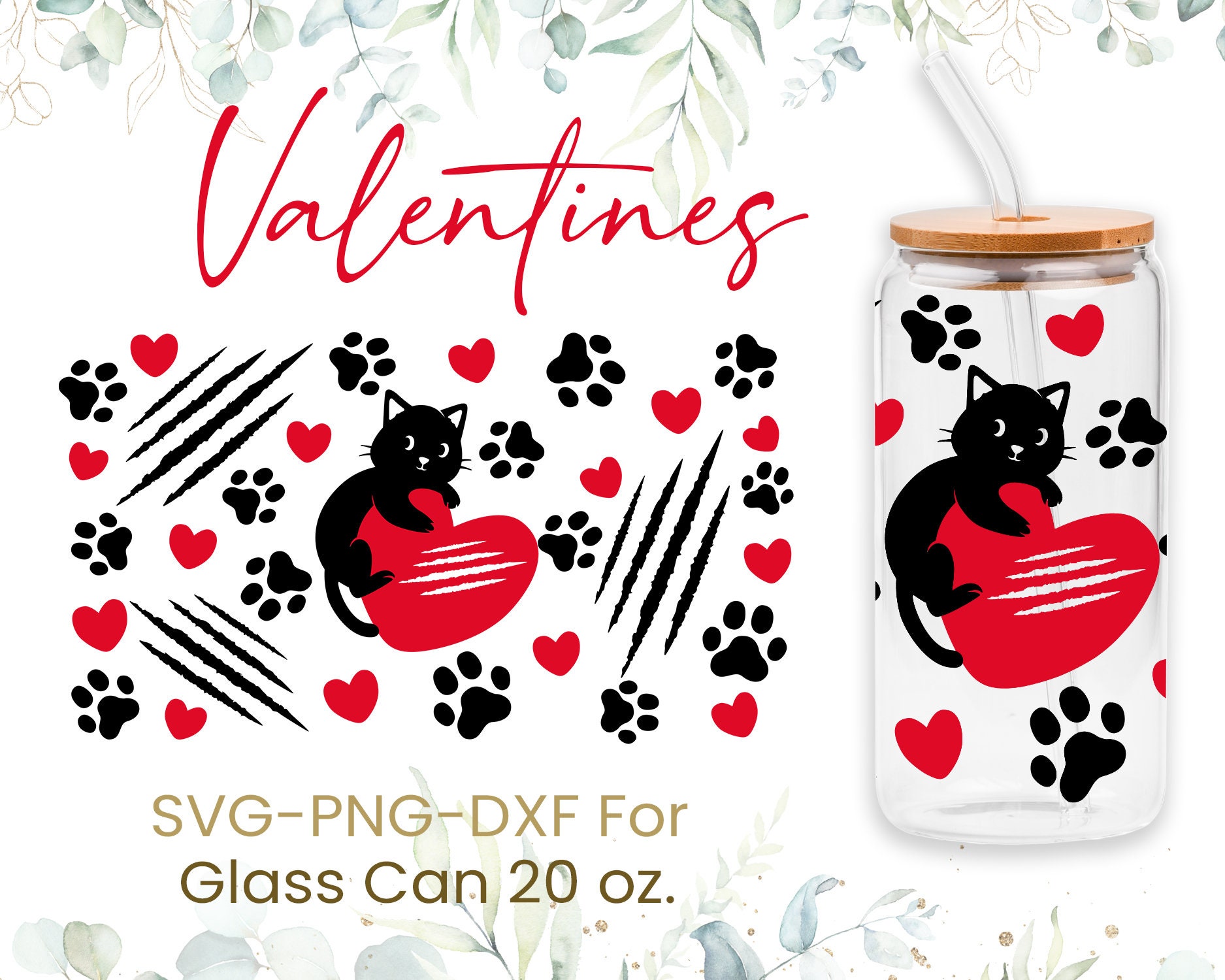 20oz Hearts Libbey Glass Can Svg Bundle, Glass Can Full Wrap Svg ...