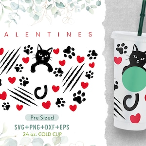 24 Unzen Katze Mama Kaffee Kalte Tasse, Venti Full Wrap SVG, Katze SVG, Valentinstag, Pre Größe Kalte Tasse, Katze Mama Tasse, Png, Cricut geschnitten Dateien