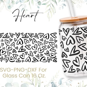 16oz Hearts Pattern Libbey Glass Can Svg, Glass Can Wrap Svg, Coffee Glass Can, Beer Glass Can, Love, Valentines Glass Can, Svg, Png, Cricut