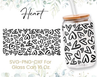 16oz Hearts Pattern Libbey Glass Can Svg, Glass Can Wrap Svg, Coffee Glass Can, Beer Glass Can, Love, Valentines Glass Can, Svg, Png, Cricut
