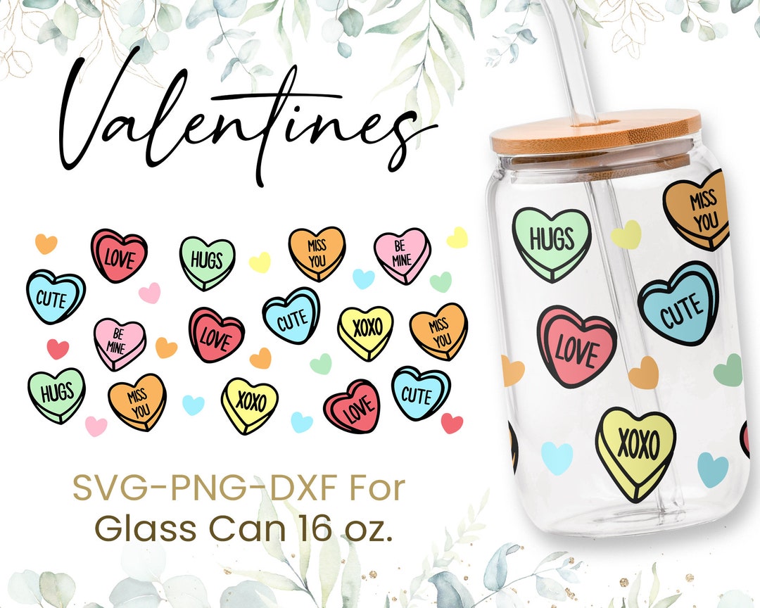 16oz Valentines Day Libbey Glass Can Svg, Glass Can Full Wrap Svg ...