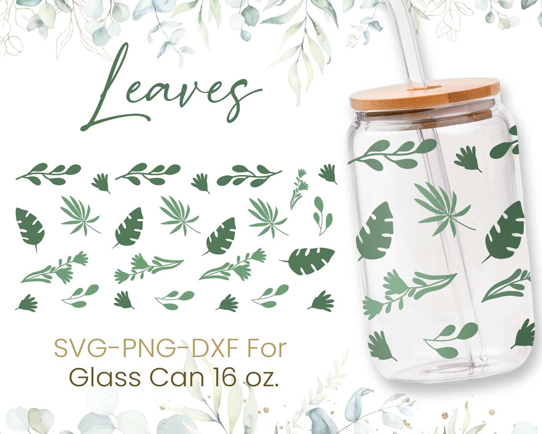 16oz Flower Leaves Libbey Glass Can Svg, Beer Can Glass Svg, Boho Svg ...