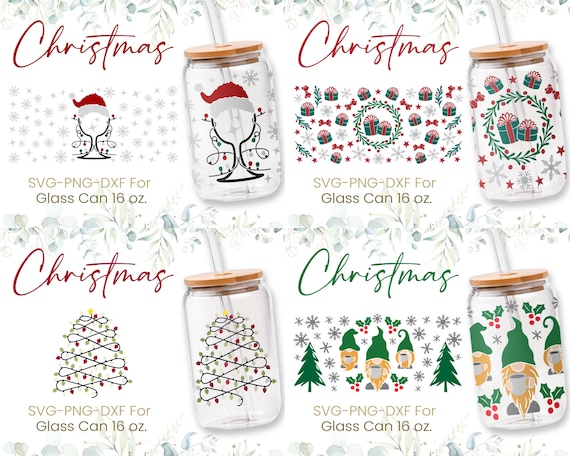 16oz Libbey Glass Can Svg Bundle, Christmas, Beer Can Glass Svg, Santa Claus Svg, Snowflake Full Wrap Svg, Can Glass, Svg, Digital Download