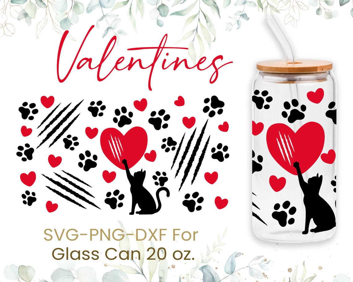 20oz Hearts Libbey Glass Can Svg Bundle, Glass Can Full Wrap Svg ...