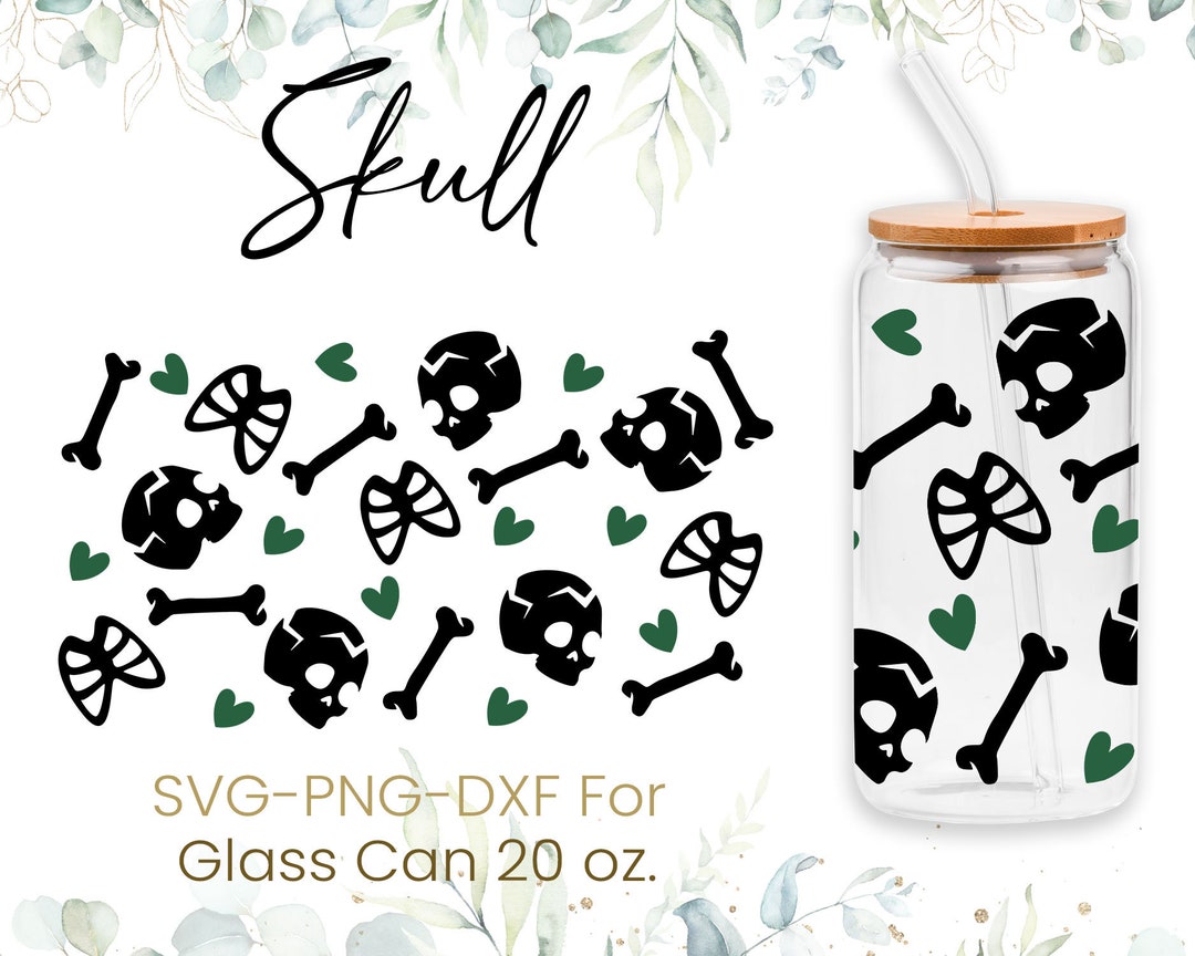 20oz Skull Skeleton Hand Libbey Glass Can Svg, Fall Glass Can Wrap Svg ...
