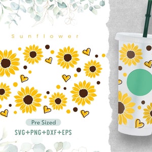 24 Unzen Sonnenblume Cold Cup SVG, Sonnenblume Herzen, Herzen SVG, Floral SVG, Sonnenblume SVG, Venti Cold Cup svg, Valentines svg, svg für Cricut