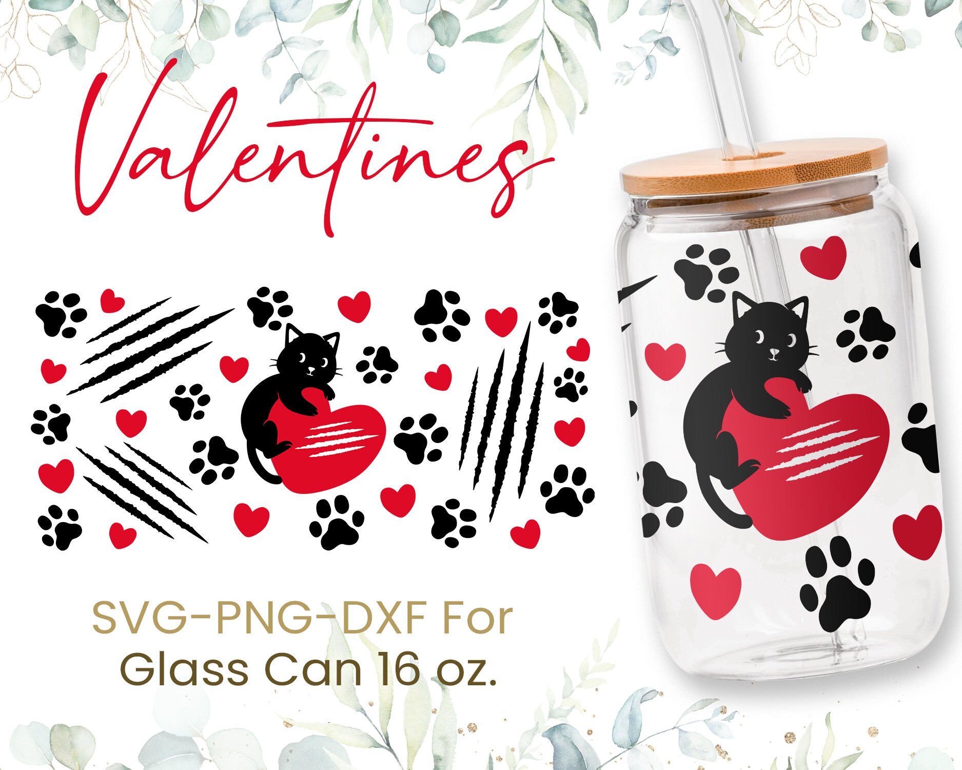 16oz Hearts Libbey Glass Can Svg Bundle, Glass Can Full Wrap Svg ...