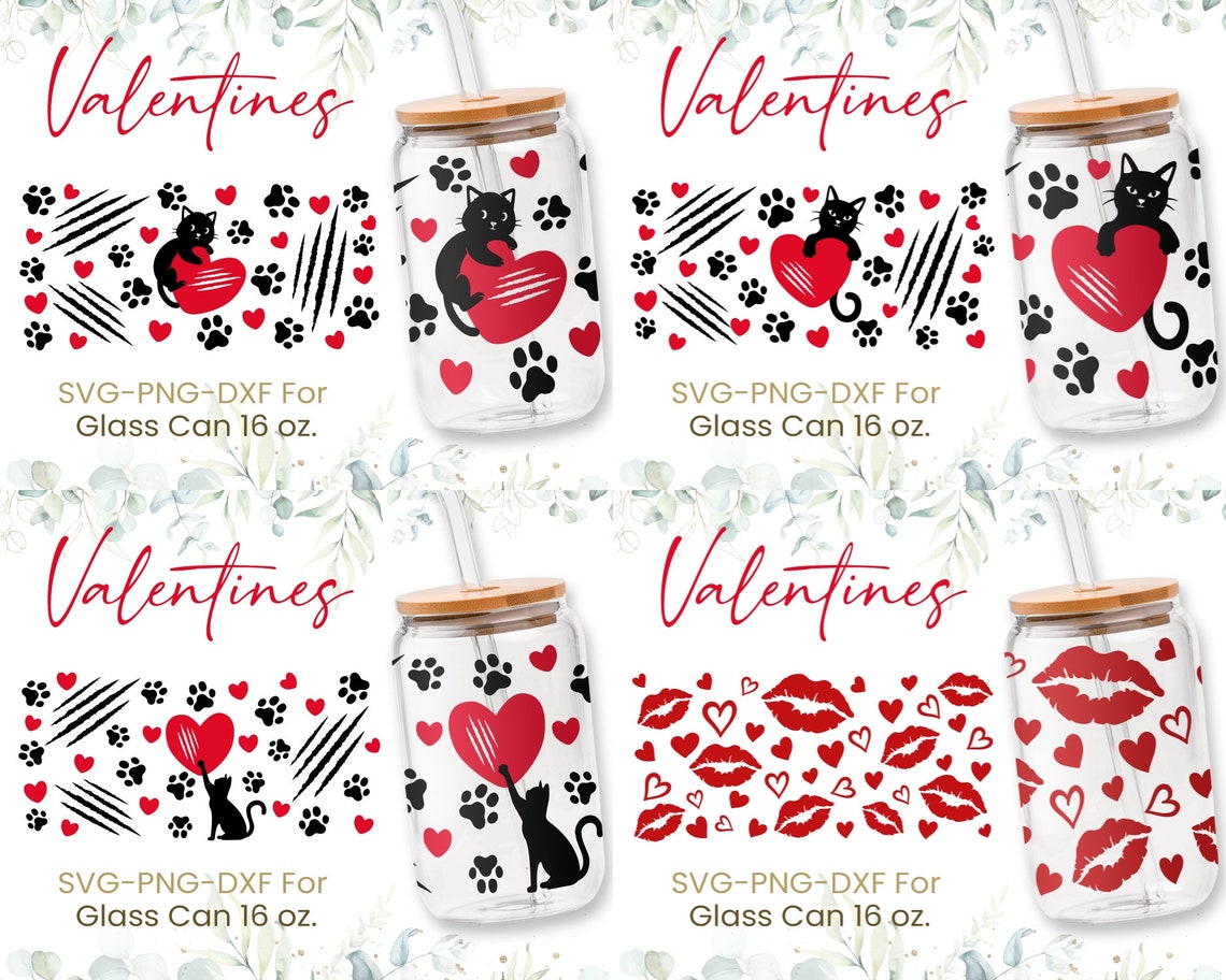16oz Hearts Libbey Glass Can Svg Bundle, Glass Can Full Wrap Svg ...
