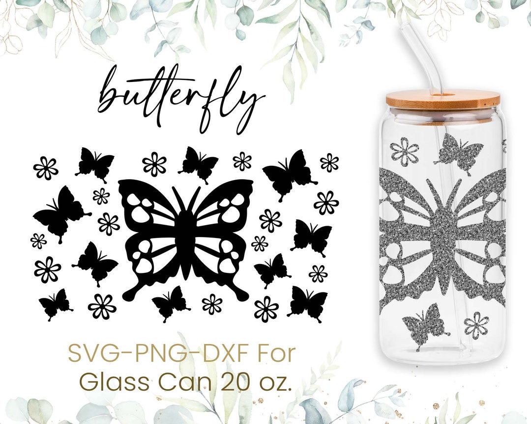 20oz Butterfly Libbey Glass Can Svg, Glass Can Full Wrap Svg ...