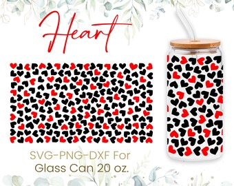 20oz Love Heart Libbey Glass Can Svg, Glass Can Wrap Svg, Coffee Glass Can, Beer Glass Can, Love, Valentines Glass Can, Svg, Png, Cricut