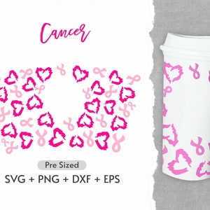 16oz Breast Cancer Hot Cup Svg, Full Wrap Svg, Pink Ribbon Svg, Pre Sized Hot Cup, Hearts Svg, Ribbon Svg, Strong Svg, Png, Cricut Cut Files