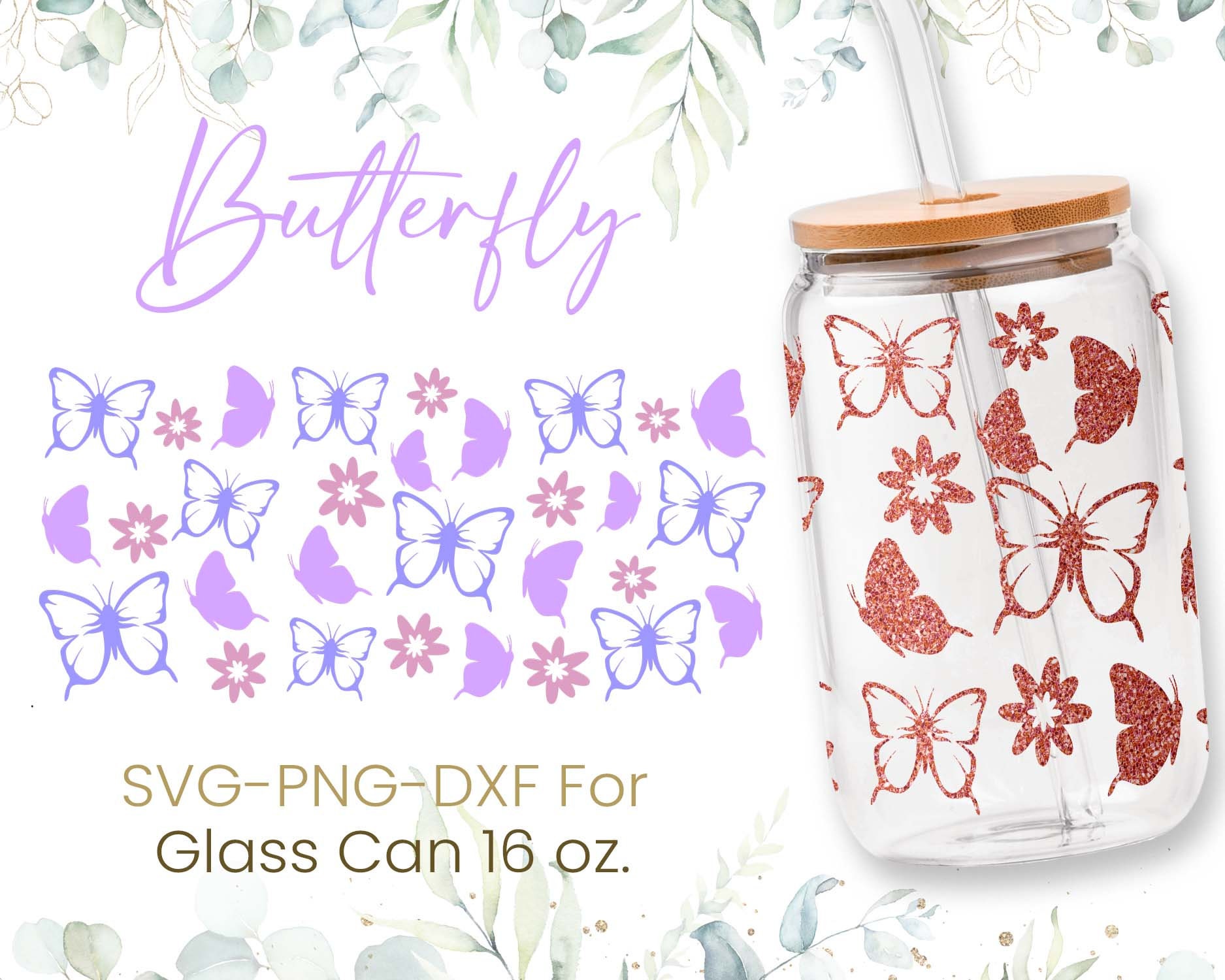 16oz Libbey Glass Can Svg Bundle, Butterfly, Space, Aqua Life, Glass ...