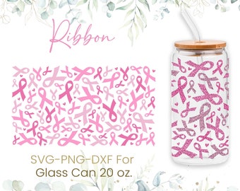 20oz Breast Cancer Libbey Glass Can Svg,Glass Can Full Wrap Svg, Pink Ribbons Svg, Heart Svg,Awareness Cancer Svg,Coffee Glass Wrap,Svg,Png