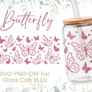 16oz Butterfly Libbey Glass Can Svg, Glass Can Full Wrap Svg, Butterflies Svg, Graduation Svg, Shaped Beer, Animal Svg, Svg,Png,Cricut Files