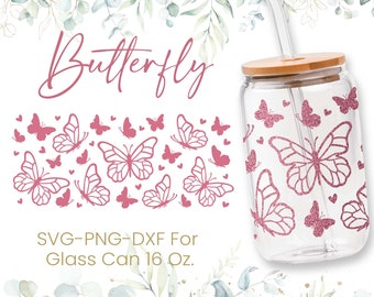 16oz Butterfly Libbey Glass Can Svg, Glass Can Full Wrap Svg ...