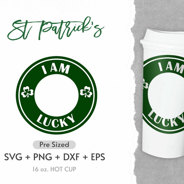 St Patrick’s Day Ring Svg Files For Cup, I'm Lucky Svg, Coffee Hot Cup Wrap,  St Patricks Day Ring, Circle Logo Border Wrap Hot Cup Svg