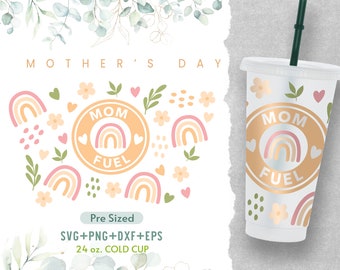 24oz mors dag utan hål Sbux kall kopp Svg, Glad mors dag, mamma bränsle wrap, Venti full wrap Svg, dekal full wrap Svg, Cricut silhuett