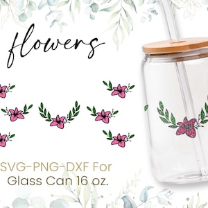16oz Wildflower Libbey Glass Can Svg, Glass Can Full Wrap Svg, Coffee Can Glass, Svg, Line Flower Svg, Wild Seamless Full Wrap, Cricut Files