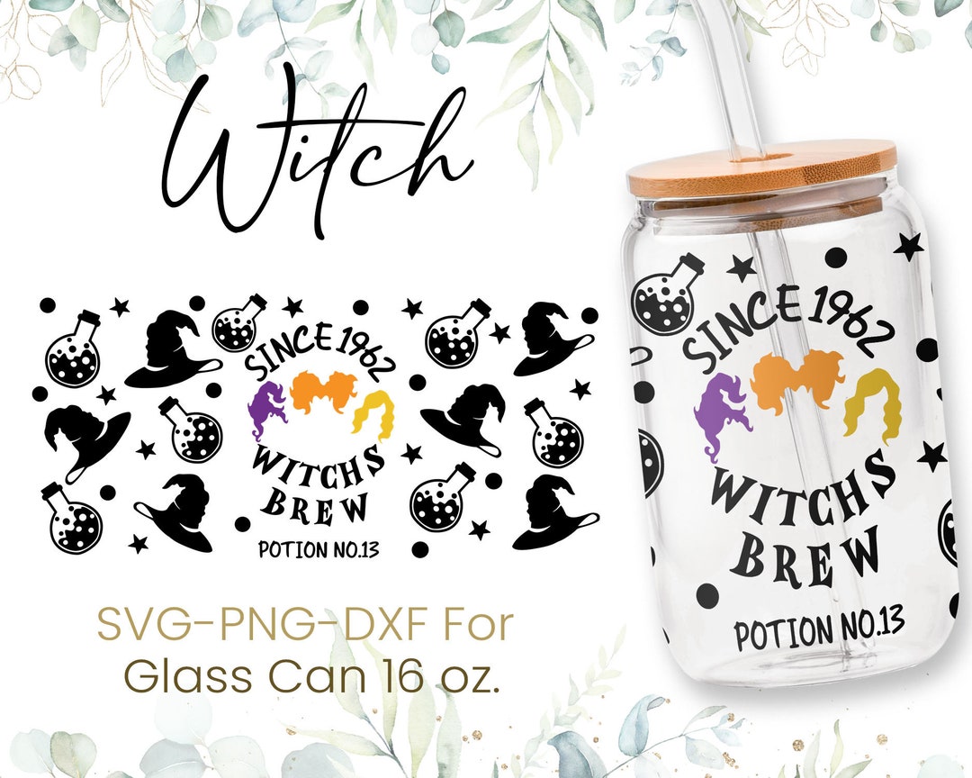 16oz Witch Brew Libbey Glass Can Svg, Ghost Glass Can Wrap Svg, Pumpkin ...