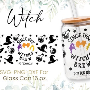 16oz Witch Brew Libbey Glass Can Svg, Ghost Glass Can Wrap Svg, Pumpkin Fall Svg,Copo de Café Can Svg,Cutfile,Svg Png Files,Download digital