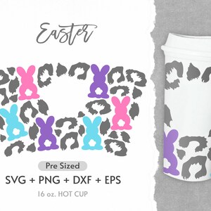 16oz Easter Bunny Hot Cup Svg, Rabbit Peeps, Bunnies, Candy, Eggs, Egg, Hunting Season, Seamless Full Wrap Svg, Easter Rabbit Svg,Png,Cricut
