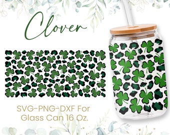 16oz Clover Leaf Libbey Glass Can Svg, Glass Can Full Wrap Svg,St. Patrick's Day,Shamrock, Lucky,Shaped Beer Glass Can,Svg, Png,Cricut Files