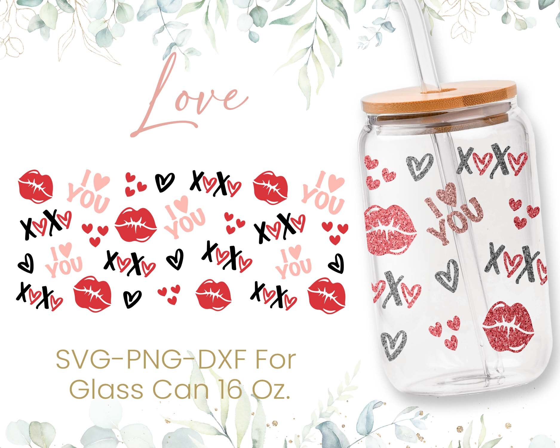 16oz Libbey Glass Can Svg Bundle, Glass Can Full Wrap Svg, Butterflies ...