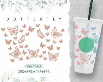 24oz Butterfly  Cold Cup Svg,Venti Cold Cup Svg, Butterfly Svg Files, Decal Perfect Fit for Venti, Butterflies Print, Full Wrap Svg, Png