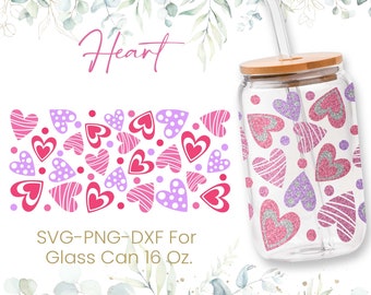 16oz Hearts Pattern Libbey Glass Can Svg, Glass Can Wrap Svg, Coffee Glass Can, Beer Glass Can, Love, Valentines Glass Can, Svg, Png, Cricut