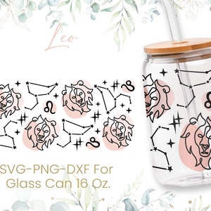 16oz Leo Libbey Glass Can Svg, Glass Can Full Wrap Svg, Horoscope Sign Svg, Astrology Svg, Zodiac Sign Shaped Beer, Svg, Png, Cricut Files