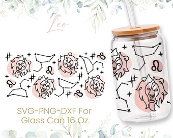 16oz Leo Libbey Glass Can Svg, Glass Can Full Wrap Svg, Horoscope Sign Svg, Astrology Svg, Zodiac Sign Shaped Beer, Svg, Png, Cricut Files