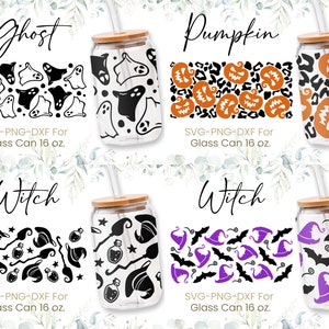16oz Halloween Libbey Glass Can Svg Bundle, Ghost Glass Can Wrap Svg,Pumpkin Fall Svg, Witch Svg,Coffee Glass Can Svg, Cutfile,Svg Png Files