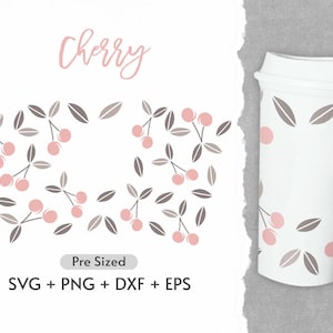 16オンス チェリー ホット カップ SVG、フル ラップ ホット カップ SVG、チェリー SVG、フローラル SVG、チェリー カップ SVG、プレサイズ ホット カップ、SVG、Png、Cricut カット ファイル