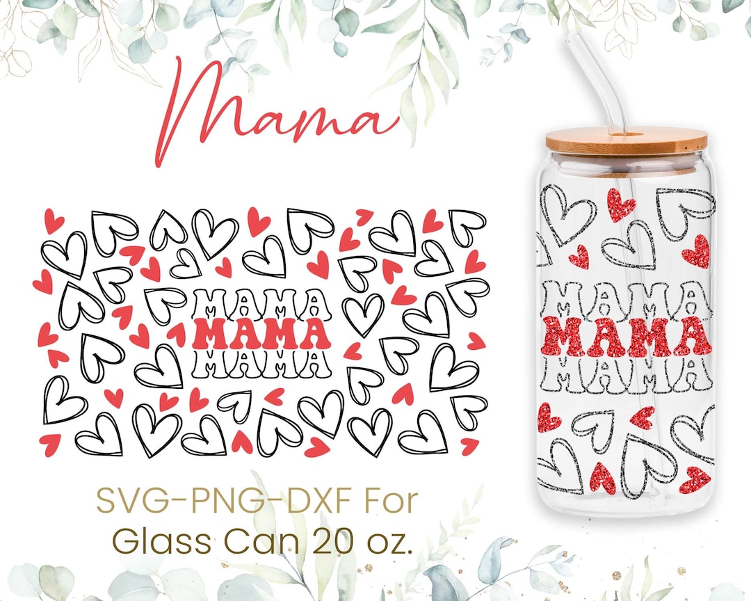 20oz Hearts Libbey Glass Can Svg, Glass Can Full Wrap Svg, Hearts Svg ...