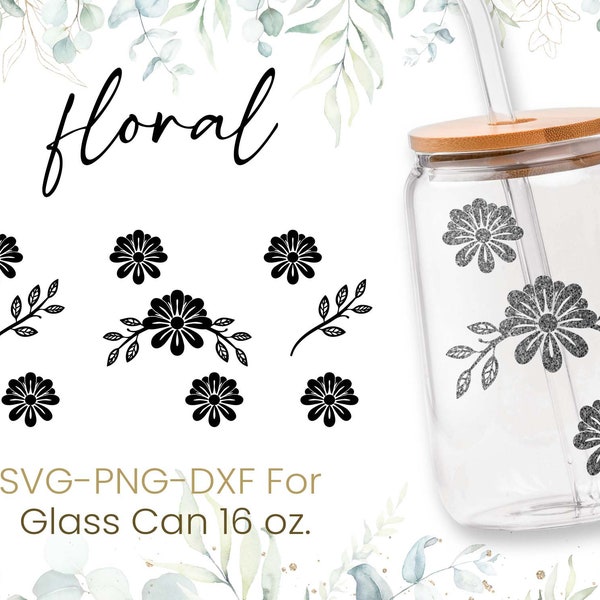 16oz Wild Flower Libbey Glass Can Svg, Glass Can Full Wrap Svg, Butterflies Svg, Flowers Svg, Shaped Beer, Butterfly Svg, Png, Cricut Files