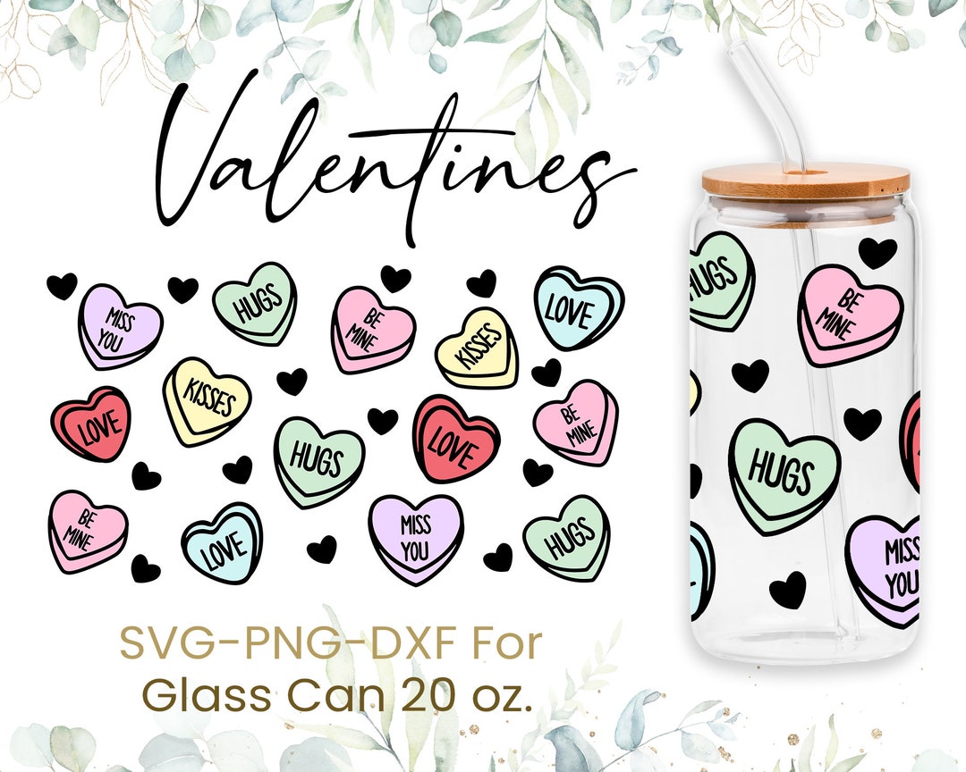 20oz Valentines Day Libbey Glass Can Svg, Glass Can Full Wrap Svg ...