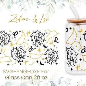 20oz Leo Libbey Glass Can Svg, Zodiac Sign Glass Can Wrap Svg, Star Svg, Coffee Glass Can Svg, Astrology Cutfile, Png Files,Digital Download