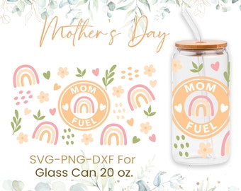 20oz Mother's Day Libbey Glass Can Svg, Mom Fuel Libbey Can Wrap Svg, Floral Svg, Mother Template, Beer Glass Can Svg, Coffee Glass Wrap,Png